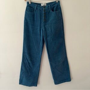 Reformation Corduroy Pants High Rise Straight Leg Teal Blue Button Fly Size 26